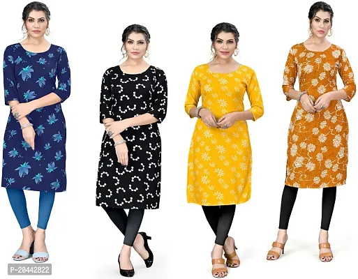 Stylish A-Line Printed Crepe Kurta Pack Of 4