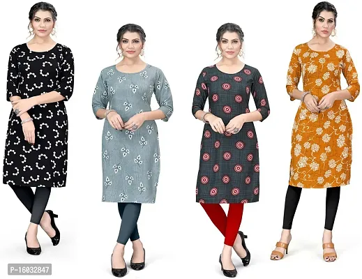 Stylish A-Line Multicoloured Printed Crepe Kurta Pack Of 4-thumb0