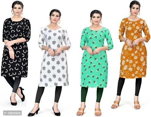 Stylish A-Line Multicoloured Printed Crepe Kurta Pack Of 4