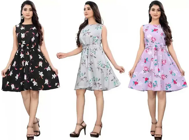 Fancy Crepe Anarkali Printed Kurta - Pack Of 3