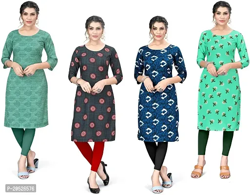 Stylish Fancy Designer Crepe Printed Kurta For Women Combo Of 4