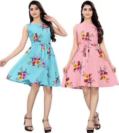 Stylish Fancy Crepe Dresses For Women Pack Of 2