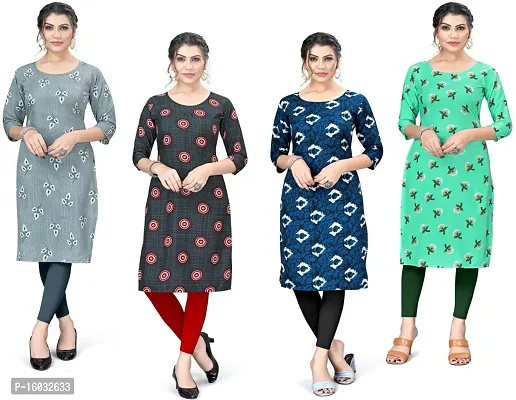 Stylish A-Line Multicoloured Printed Crepe Kurta Pack Of 4-thumb0