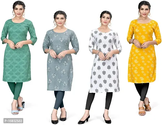 Stylish A-Line Multicoloured Printed Crepe Kurta Pack Of 4-thumb0