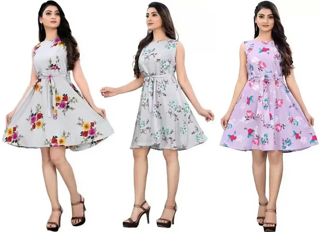 Fancy Crepe Anarkali Printed Kurta - Pack Of 3