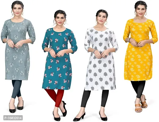 Stylish A-Line Multicoloured Printed Crepe Kurta Pack Of 4-thumb0