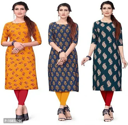 Stylish A-Line Multicoloured Printed Crepe Kurta Pack Of 3