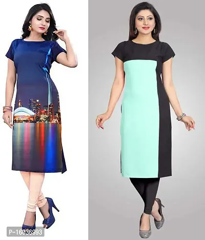 Stylish Colourblocked Crepe Kurta For Women Pack Of 2