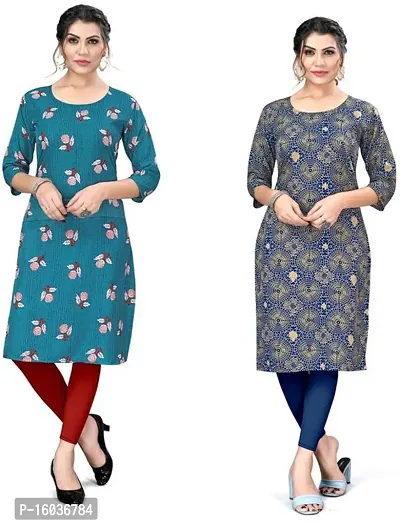 Stylish Printed Crepe Kurta For Women Pack Of 2