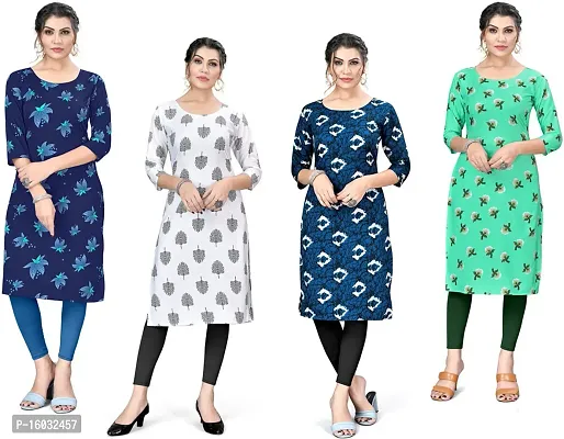 Stylish A-Line Multicoloured Printed Crepe Kurta Pack Of 4-thumb0