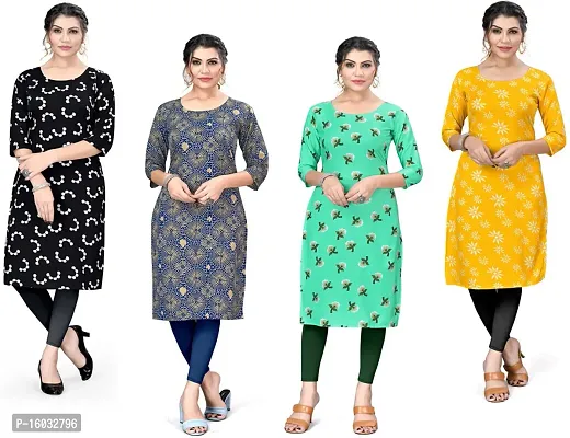 Stylish A-Line Multicoloured Printed Crepe Kurta Pack Of 4-thumb0