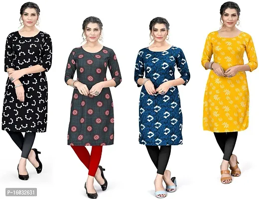 Stylish A-Line Multicoloured Printed Crepe Kurta Pack Of 4-thumb0