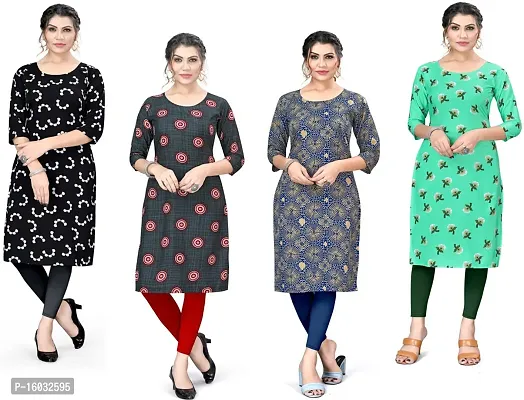 Stylish A-Line Multicoloured Printed Crepe Kurta Pack Of 4-thumb0