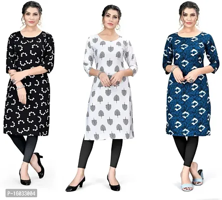 Stylish A-Line Multicoloured Printed Crepe Kurta Pack Of 3-thumb0