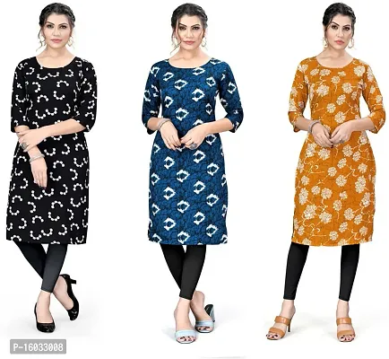 Stylish A-Line Multicoloured Printed Crepe Kurta Pack Of 3-thumb0