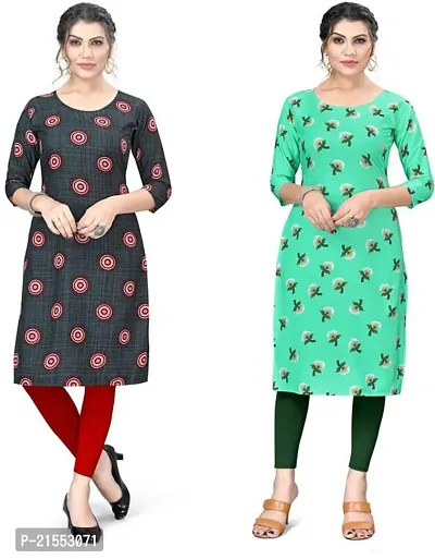 Stylish A-Line Multicoloured Printed Crepe Kurta Combo Of 2