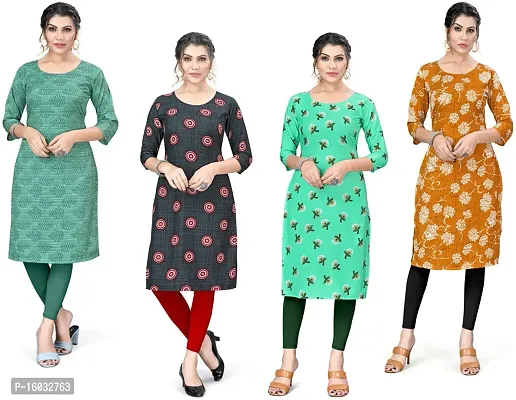 Stylish A-Line Multicoloured Printed Crepe Kurta Pack Of 4-thumb0