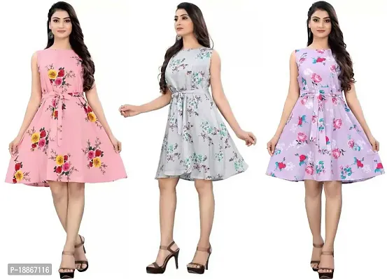 Stylish Fancy Crepe Dresses For Women Pack Of 3