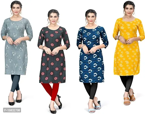 Stylish A-Line Multicoloured Printed Crepe Kurta Pack Of 4-thumb0