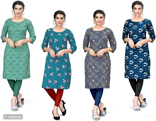 Stylish A-Line Multicoloured Printed Crepe Kurta Pack Of 4-thumb0