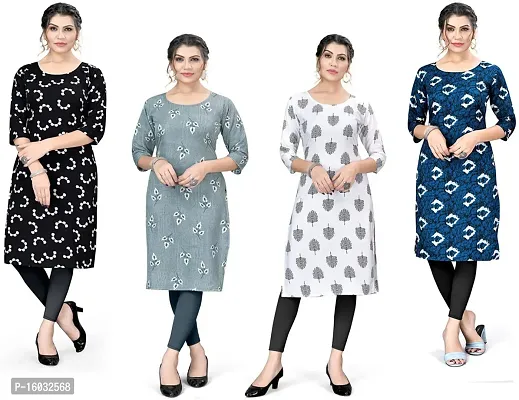 Stylish A-Line Multicoloured Printed Crepe Kurta Pack Of 4-thumb0