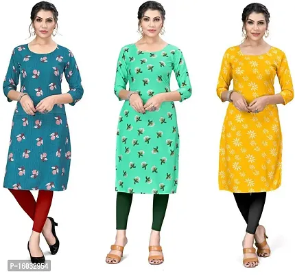 Stylish A-Line Multicoloured Printed Crepe Kurta Pack Of 3-thumb0