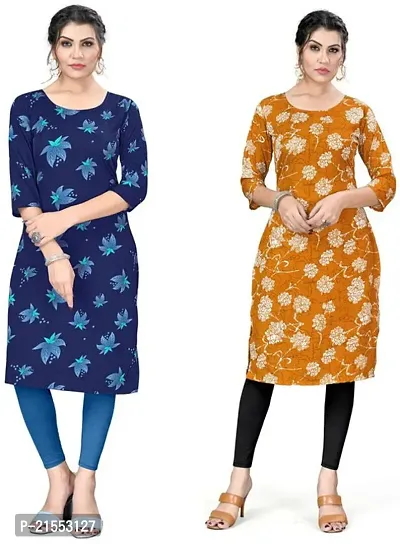 Stylish A-Line Multicoloured Printed Crepe Kurta Combo Of 2-thumb0