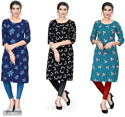 Stylish A-Line Multicoloured Printed Crepe Kurta Combo Of 3