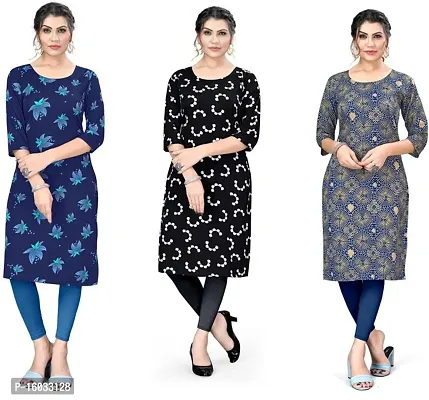 Stylish A-Line Multicoloured Printed Crepe Kurta Pack Of 3-thumb0