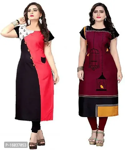 Stylish Colourblocked Crepe Kurta For Women Pack Of 2-thumb0