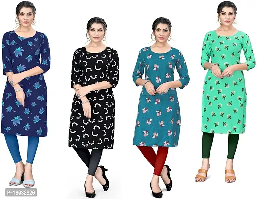 Stylish A-Line Multicoloured Printed Crepe Kurta Pack Of 4