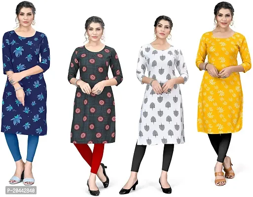 Stylish A-Line Printed Crepe Kurta Pack Of 4