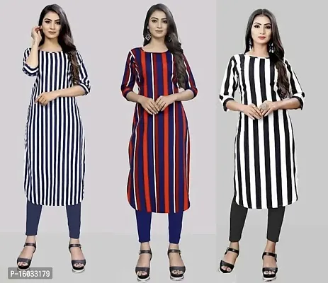 Stylish A-Line Multicoloured Striped Crepe Kurta Pack Of 3