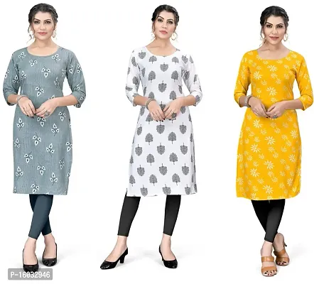 Stylish A-Line Multicoloured Printed Crepe Kurta Pack Of 3-thumb0