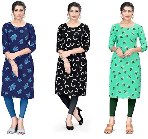 Stylish A-Line Crepe Kurta Combo Of 3