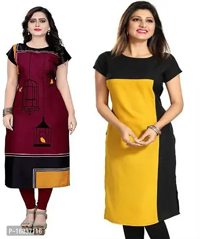 Stylish Printed Crepe Kurta For Women Pack Of 2