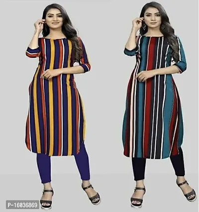 Stylish Striped Crepe Kurta For Women Pack Of 2-thumb0