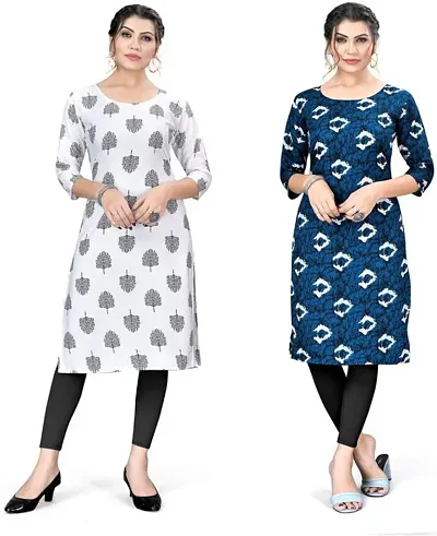 Stylish A-Line Multicoloured Printed Crepe Kurta Combo Of 2