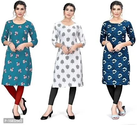 Stylish A-Line Multicoloured Printed Crepe Kurta Pack Of 3-thumb0