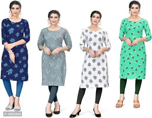 Stylish Straight Multicoloured Printed Crepe Kurta Pack Of 4-thumb0