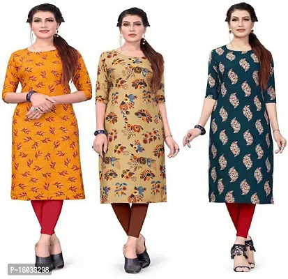 Stylish A-Line Multicoloured Printed Crepe Kurta Pack Of 3-thumb0