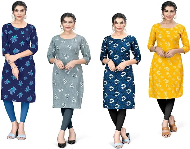 Stylish Straight Floral Print Crepe Kurta Pack Of 4