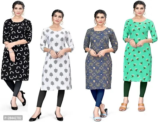 Stylish A-Line Printed Crepe Kurta Pack Of 4