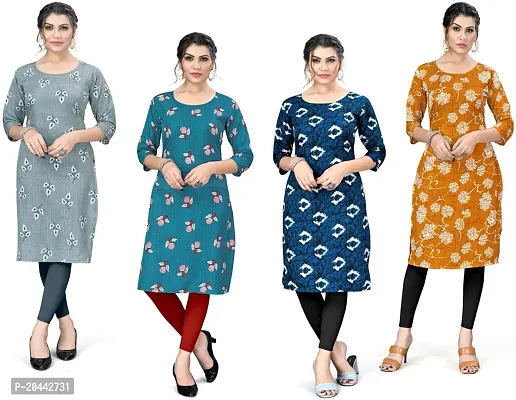 Stylish A-Line Printed Crepe Kurta Pack Of 4