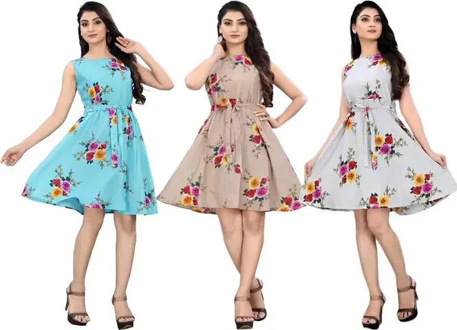 Stylish Fancy Crepe Dresses For Women Pack Of 3