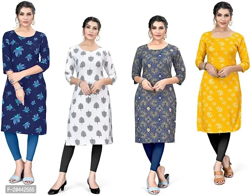 Stylish A-Line Printed Crepe Kurta Pack Of 4-thumb0