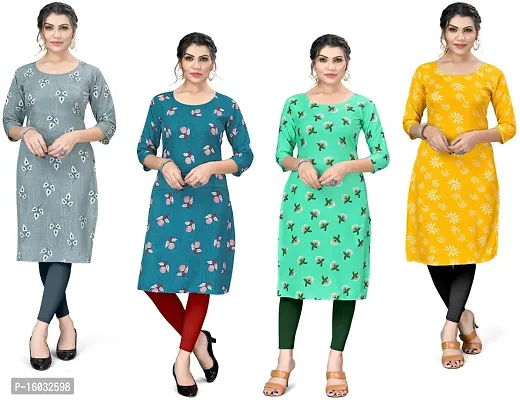 Stylish A-Line Multicoloured Printed Crepe Kurta Pack Of 4-thumb0