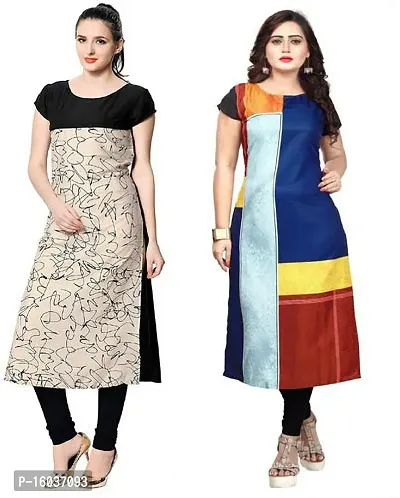 Stylish Printed Crepe Kurta For Women Pack Of 2-thumb0