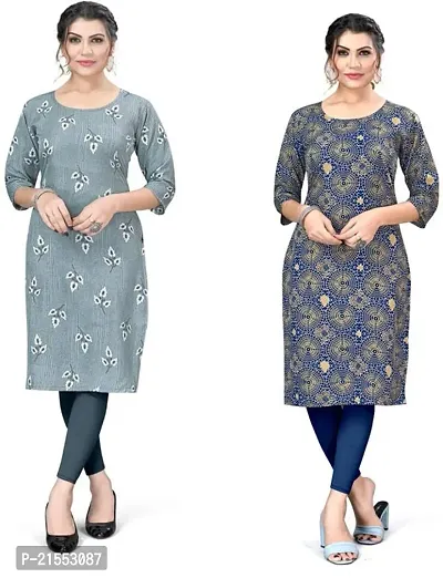 Stylish A-Line Multicoloured Printed Crepe Kurta Combo Of 2