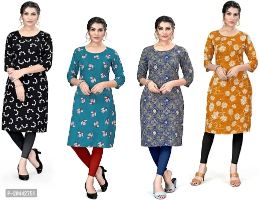 Stylish A-Line Printed Crepe Kurta Pack Of 4